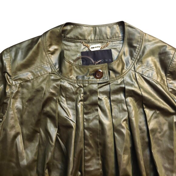 Richmond X Olive Green Pleated Cropped 3/4 Sleeve Jacket Sz 42 NWT - Picture 6 of 16